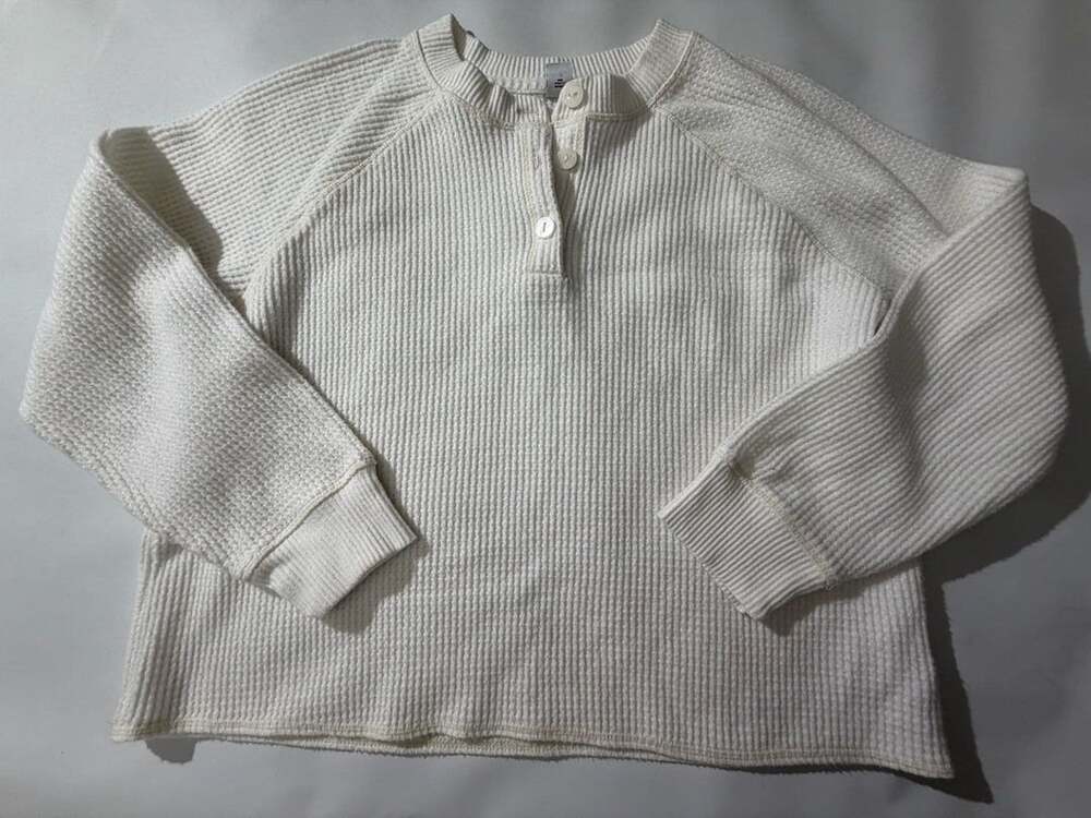 Old Navy L White Waffle Knit Henley Thermal Sweater Cozy Grunge Basic